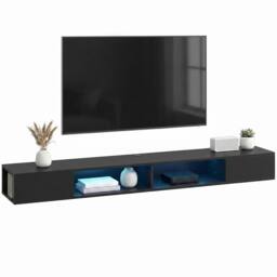 HOMCOM TV Stand with RGB LED Lights for 75-Inch TV in Black - thumbnail 2