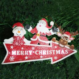 Shatchi Christmas Plaque Arrow Merry Christmas Santa Clause Snowman Reindeer Holding This Way Sign Door Hanging Decoration in Red - thumbnail 2