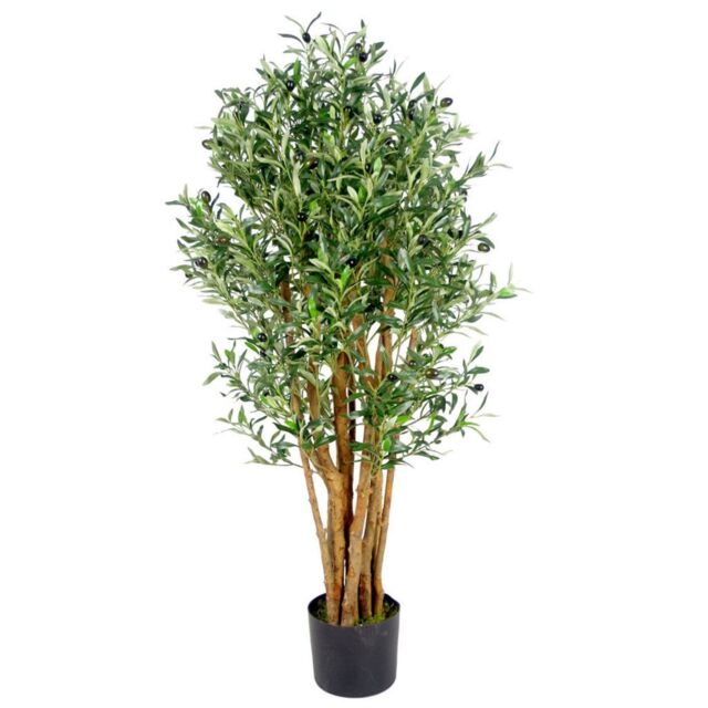 Leaf 125cm Design UK Realistic Artificial Olive Tree in Black Plastic Pot in Green