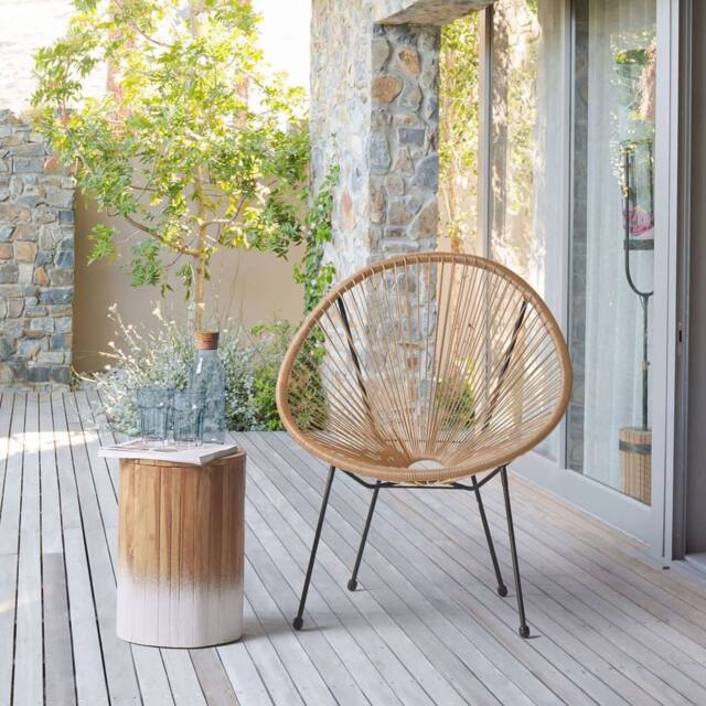 Wyld and Coco Papasan Garden Chair - Natural PE Rattan Powder-Coated Steel Base in Brown - image 1