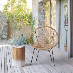 Wyld and Coco Papasan Garden Chair - Natural PE Rattan Powder-Coated Steel Base in Brown - thumbnail 1
