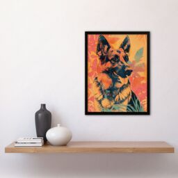 "Artery8 Wall Art Print German Shepherd Colourful Botanical Pet Portrait Art Framed Poster in Black - Size: W12"" x H16""" - thumbnail 4