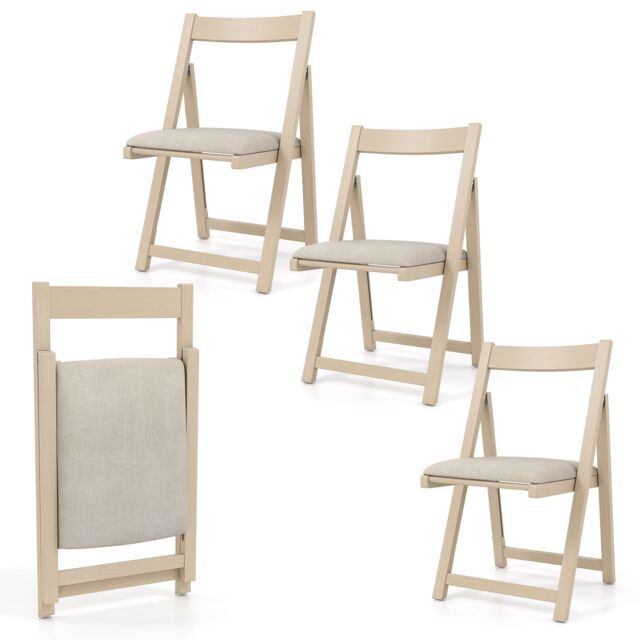 Costway Foldable Dining Chair Set of 4 Accent Armless Kitchen Chair in Beige - image 1