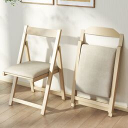 Costway Foldable Dining Chair Set of 4 Accent Armless Kitchen Chair in Beige - thumbnail 9