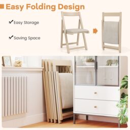 Costway Foldable Dining Chair Set of 4 Accent Armless Kitchen Chair in Beige - thumbnail 5