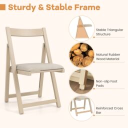 Costway Foldable Dining Chair Set of 4 Accent Armless Kitchen Chair in Beige - thumbnail 8