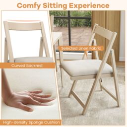 Costway Foldable Dining Chair Set of 4 Accent Armless Kitchen Chair in Beige - thumbnail 6