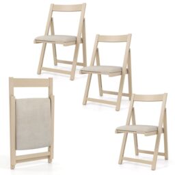 Costway Foldable Dining Chair Set of 4 Accent Armless Kitchen Chair in Beige - thumbnail 1