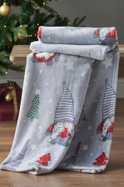 Catherine Lansfield 'Christmas Gnomes' Blanket Throw in Grey - Size: 130 cm x 170 cm - image 1