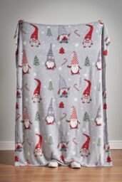 Catherine Lansfield 'Christmas Gnomes' Blanket Throw in Grey - Size: 130 cm x 170 cm - thumbnail 5
