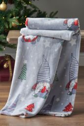 Catherine Lansfield 'Christmas Gnomes' Blanket Throw in Grey - Size: 130 cm x 170 cm - thumbnail 1