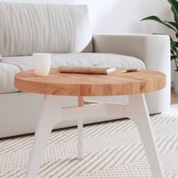Berkfield Home Table Top Ã˜60x4 cm Round Solid Wood Beech in Brown - Size: 60x4 cm - thumbnail 2