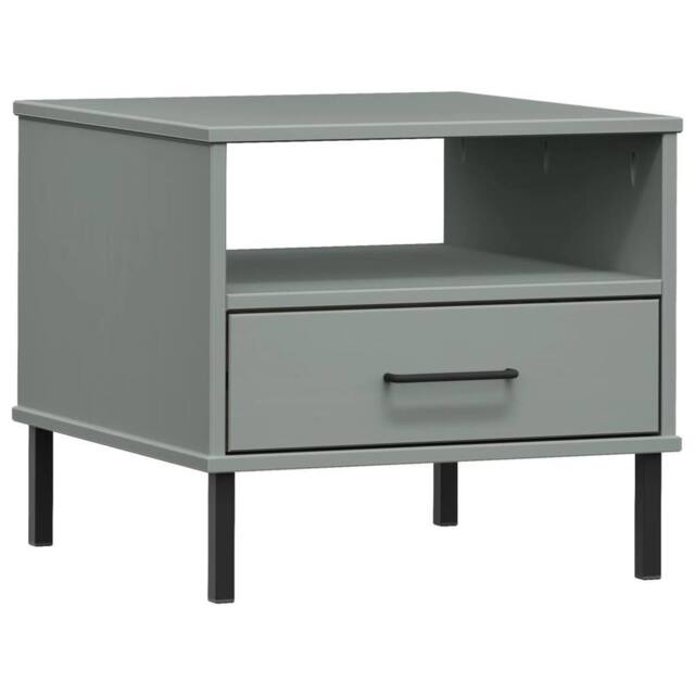 Berkfield Home Bedside Table with Metal Legs Grey Solid Wood Pine OSLO - image 1