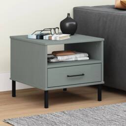 Berkfield Home Bedside Table with Metal Legs Grey Solid Wood Pine OSLO - thumbnail 2