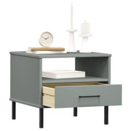 Berkfield Home Bedside Table with Metal Legs Grey Solid Wood Pine OSLO - thumbnail 3