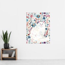 "Artery8 Turkish Angora & Floral Pattern White Cat Lover Wall Art Print - Size: W24"" x H32""" - thumbnail 4