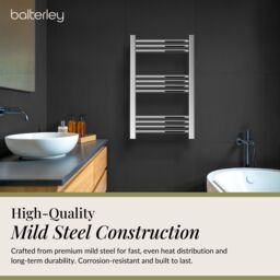 Balterley Straight Heated Towel Rail Radiator, 219W, 500 x 700mm, Chrome in Silver - thumbnail 3