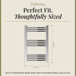 Balterley Straight Heated Towel Rail Radiator, 219W, 500 x 700mm, Chrome in Silver - thumbnail 5
