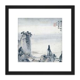 Artery8 Gao Qipei Hills Bridge Painting 8X8 Inch Square Wooden Framed Wall Art Print Picture with Mount in Black - thumbnail 1
