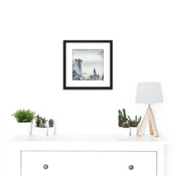 Artery8 Gao Qipei Hills Bridge Painting 8X8 Inch Square Wooden Framed Wall Art Print Picture with Mount in Black - thumbnail 2