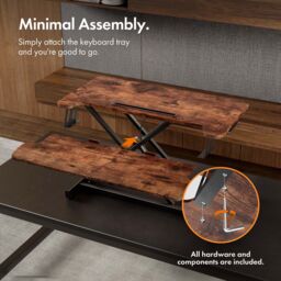 VonHaus Height Adjustable Dark Wood Standing Desk Converter with Keyboard Shelf in Dark Brown - Size: 1 Pack - thumbnail 7