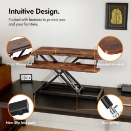 VonHaus Height Adjustable Dark Wood Standing Desk Converter with Keyboard Shelf in Dark Brown - Size: 1 Pack - thumbnail 6