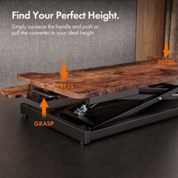 VonHaus Height Adjustable Dark Wood Standing Desk Converter with Keyboard Shelf in Dark Brown - Size: 1 Pack - thumbnail 5