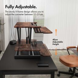 VonHaus Height Adjustable Dark Wood Standing Desk Converter with Keyboard Shelf in Dark Brown - Size: 1 Pack - thumbnail 3
