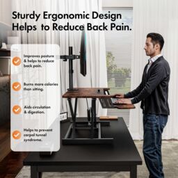 VonHaus Height Adjustable Dark Wood Standing Desk Converter with Keyboard Shelf in Dark Brown - Size: 1 Pack - thumbnail 4