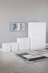 Home Discount Vida Designs 4Pc Bedroom Set 2xBedside, 4 Drawer Chest, 3 Dr Wardrobe in White - thumbnail 1