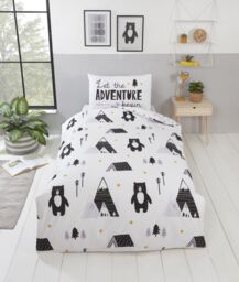 Rapport Home Scandi Bears Duvet Cover Set with Pillowcase in White - Size: Single - thumbnail 1
