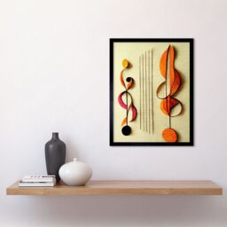 "Artery8 Wall Art Print Abstract Autumnal Boho Music Clefs & Staff Musical Cream Copper Pink Yellow Art Framed in Black - Size: W12"" x H16""" - thumbnail 2