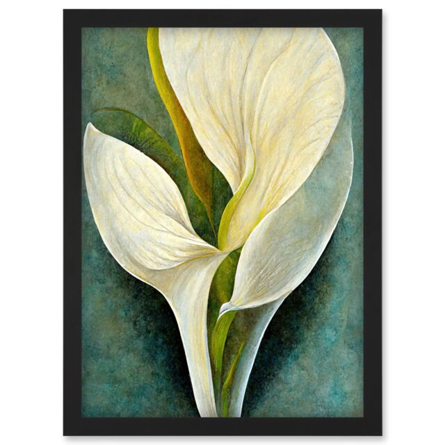 Artery8 Single White Calla Lily Flower Petal Detail Modern Artwork Framed Wall Art Print A4 in Black - image 1