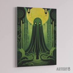 "Artery8 Rise Of Cthulhu Lovecraft Canvas Wall Art Print in Green - Size: W18"" x H24""" - thumbnail 2
