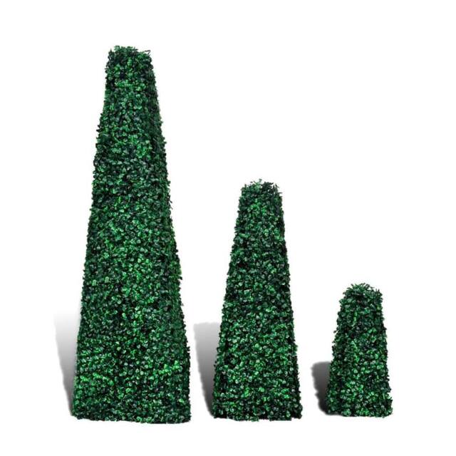 Berkfield Home Set of 3 Artificial Boxwood Pyramid Topiary in Green - image 1