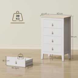 HOMCOM Chest of Drawers, Modern 4 Drawer Dresser in White - thumbnail 3