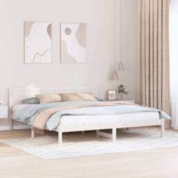 Berkfield Home White Pine Wood Bed Frame White Solid Pine wood 180 x 200 cm - thumbnail 2