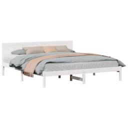Berkfield Home White Pine Wood Bed Frame White Solid Pine wood 180 x 200 cm - thumbnail 3