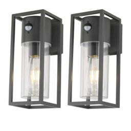 First Choice Lighting Set of 2 Hale - Black Motion Sensor Outdoor Wall Lights - thumbnail 1