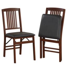 Costway Folding Dining Chairs Set of 2 Foldable Upholstered Kitchen Chairs Brown - thumbnail 1