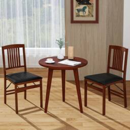 Costway Folding Dining Chairs Set of 2 Foldable Upholstered Kitchen Chairs Brown - thumbnail 3