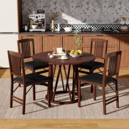 Costway Folding Dining Chairs Set of 2 Foldable Upholstered Kitchen Chairs Brown - thumbnail 5