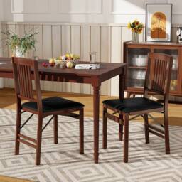 Costway Folding Dining Chairs Set of 2 Foldable Upholstered Kitchen Chairs Brown - thumbnail 2