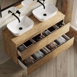 Banyetti Vatilla 1200mm Wall Hung Vanity Unit with Matching Worktop - Ostippo Oak in Light Oak - thumbnail 4