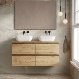 Banyetti Vatilla 1200mm Wall Hung Vanity Unit with Matching Worktop - Ostippo Oak in Light Oak