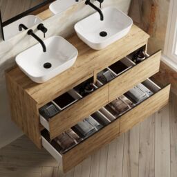 Banyetti Vatilla 1200mm Wall Hung Vanity Unit with Matching Worktop - Ostippo Oak in Light Oak - thumbnail 3