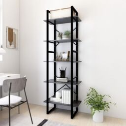 Berkfield Home 5-Tier Book Cabinet Grey 60x30x175 cm Engineered Wood - Size: 60 x 30 x 175 cm - thumbnail 1