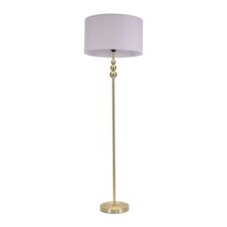 ValueLights Marissa Fabric Drum Shade with Brushed Gold Ball Floor Lamp with Bulb in Grey - thumbnail 2