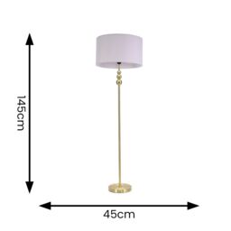 ValueLights Marissa Fabric Drum Shade with Brushed Gold Ball Floor Lamp with Bulb in Grey - thumbnail 6