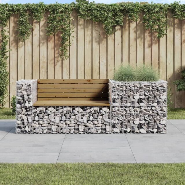 Berkfield Home Garden Bench with Gabion Basket Impregnated Wood Pine in Brown - image 1